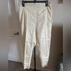 Cream Satin High-Waist Trousers